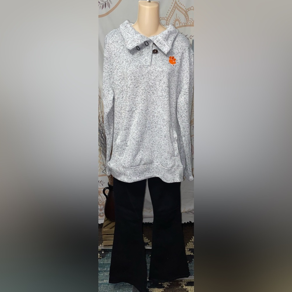 Champion Gray Clemson Pullover Sweatshirt buttons at neckline size Medium